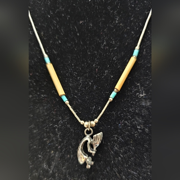 Native American Sterling Silver 925 necklace with beads and pendant 16 i… - Picture 5 of 7